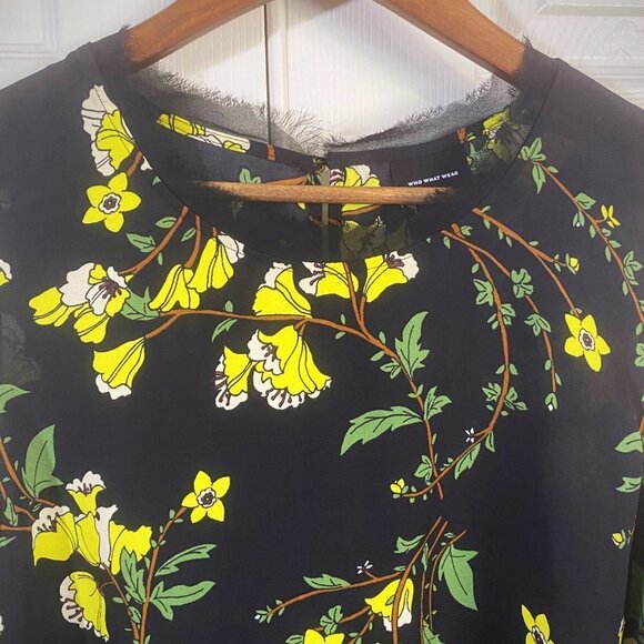 Who What Wear - Black Sheer Blouse with Yellow Flowers - Picture 1 of 10